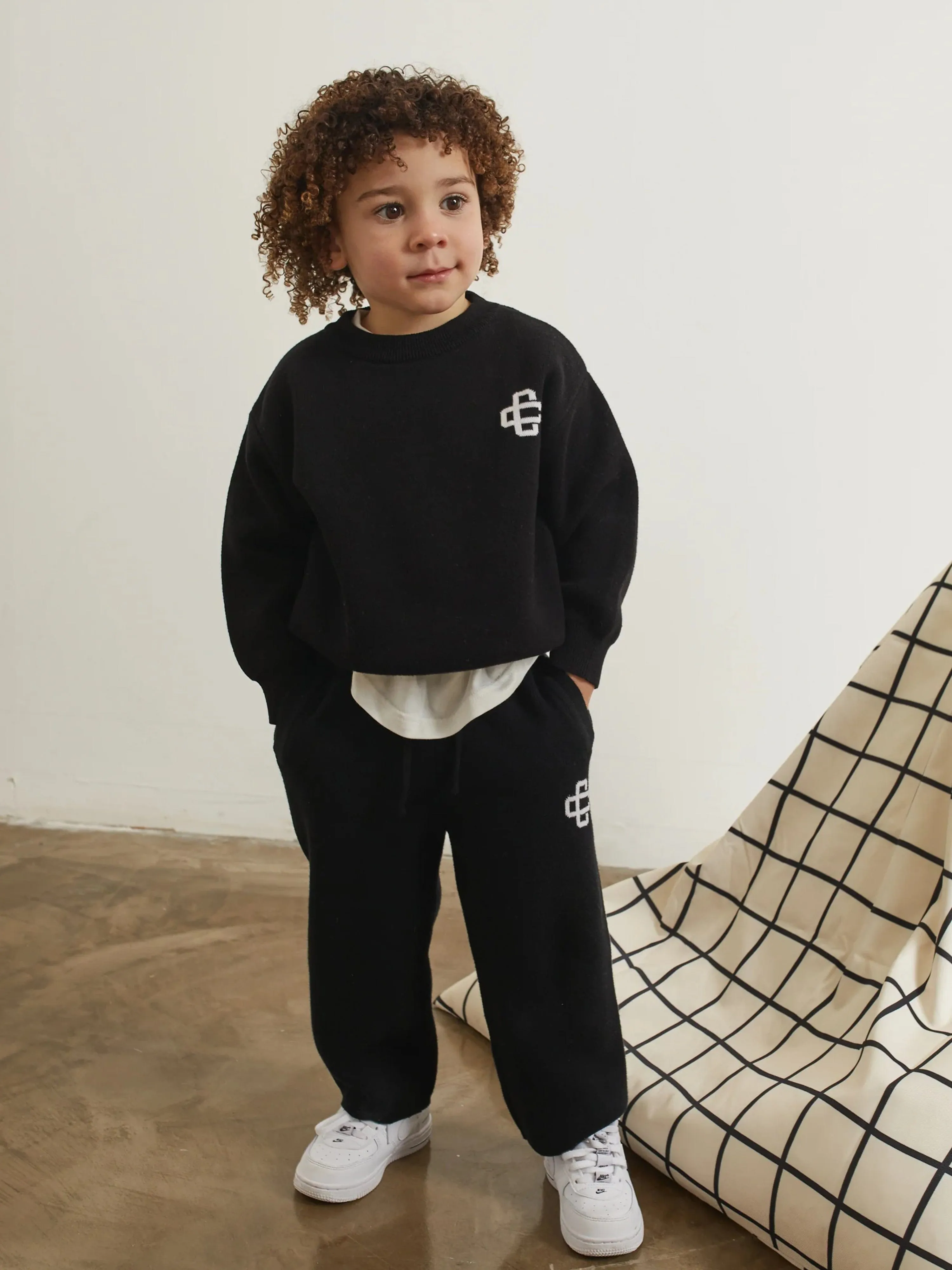 The Couture Club Kids Knitted Emblem Joggers in Black