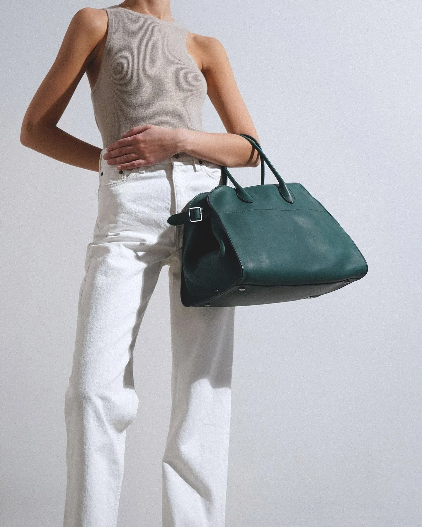 The Row Soft Margaux green leather bag