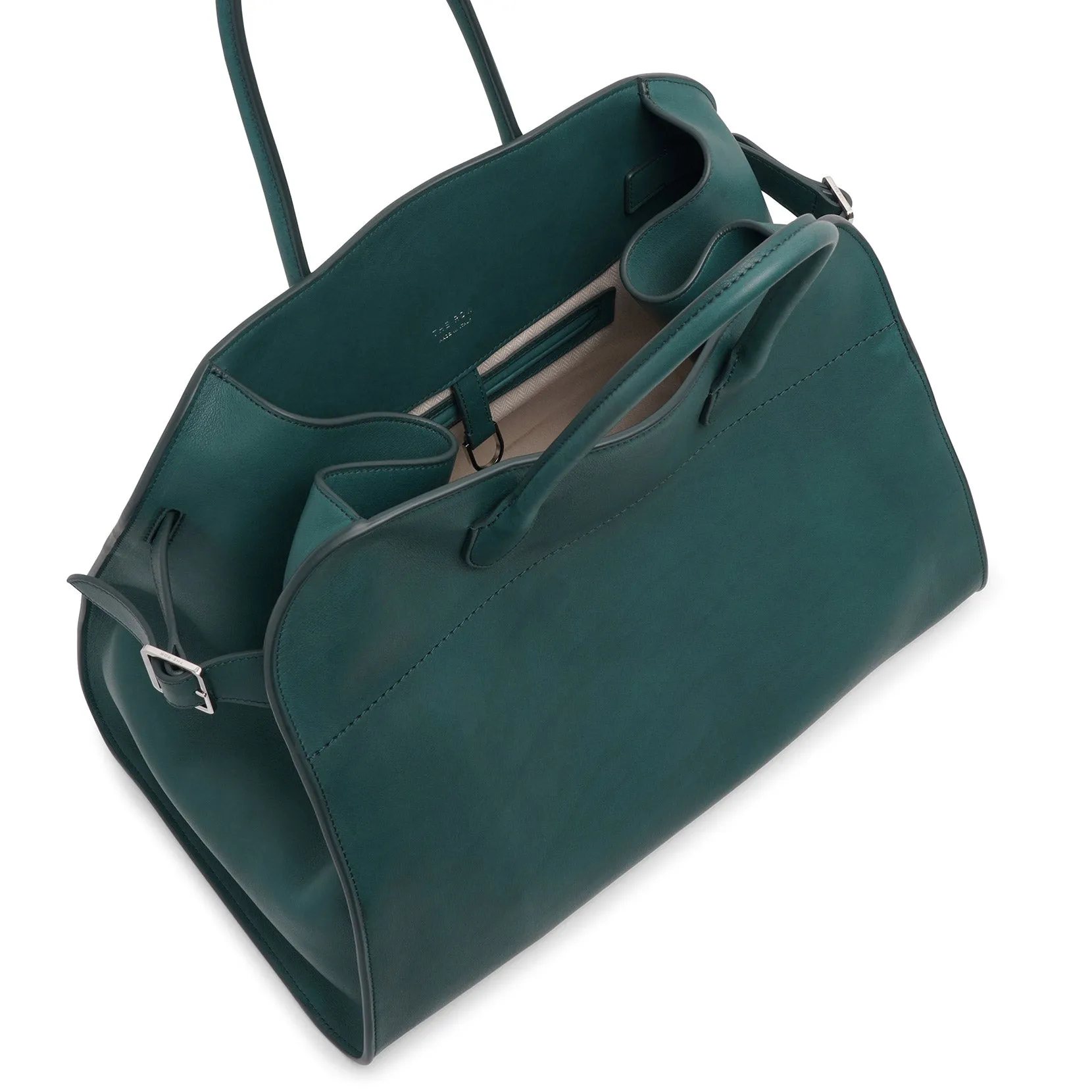 The Row Soft Margaux green leather bag