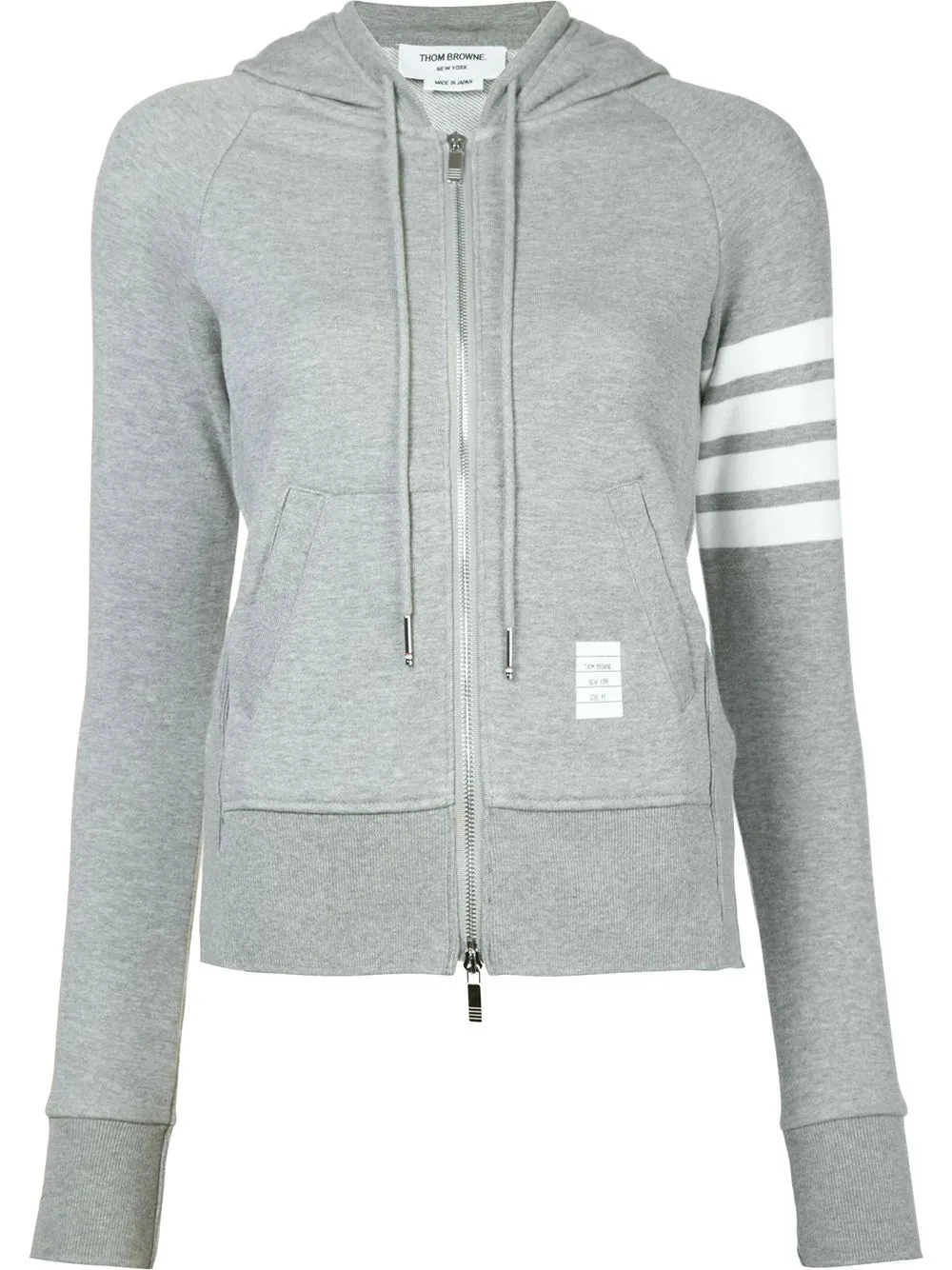 THOM BROWNE - 4-Bar Loopback Zip-up Hoodie in Grey