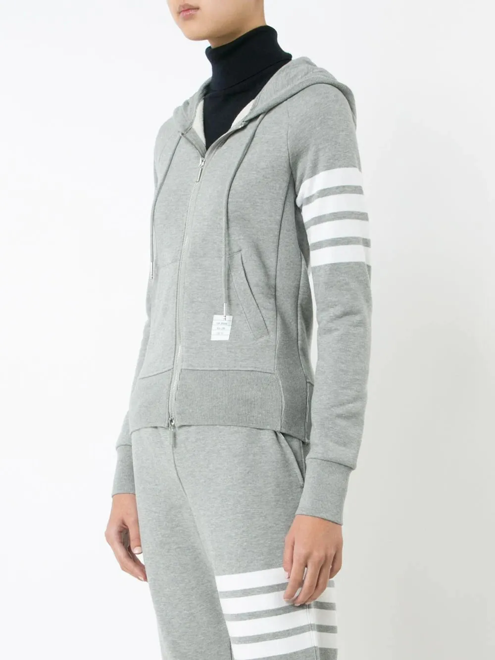 THOM BROWNE - 4-Bar Loopback Zip-up Hoodie in Grey