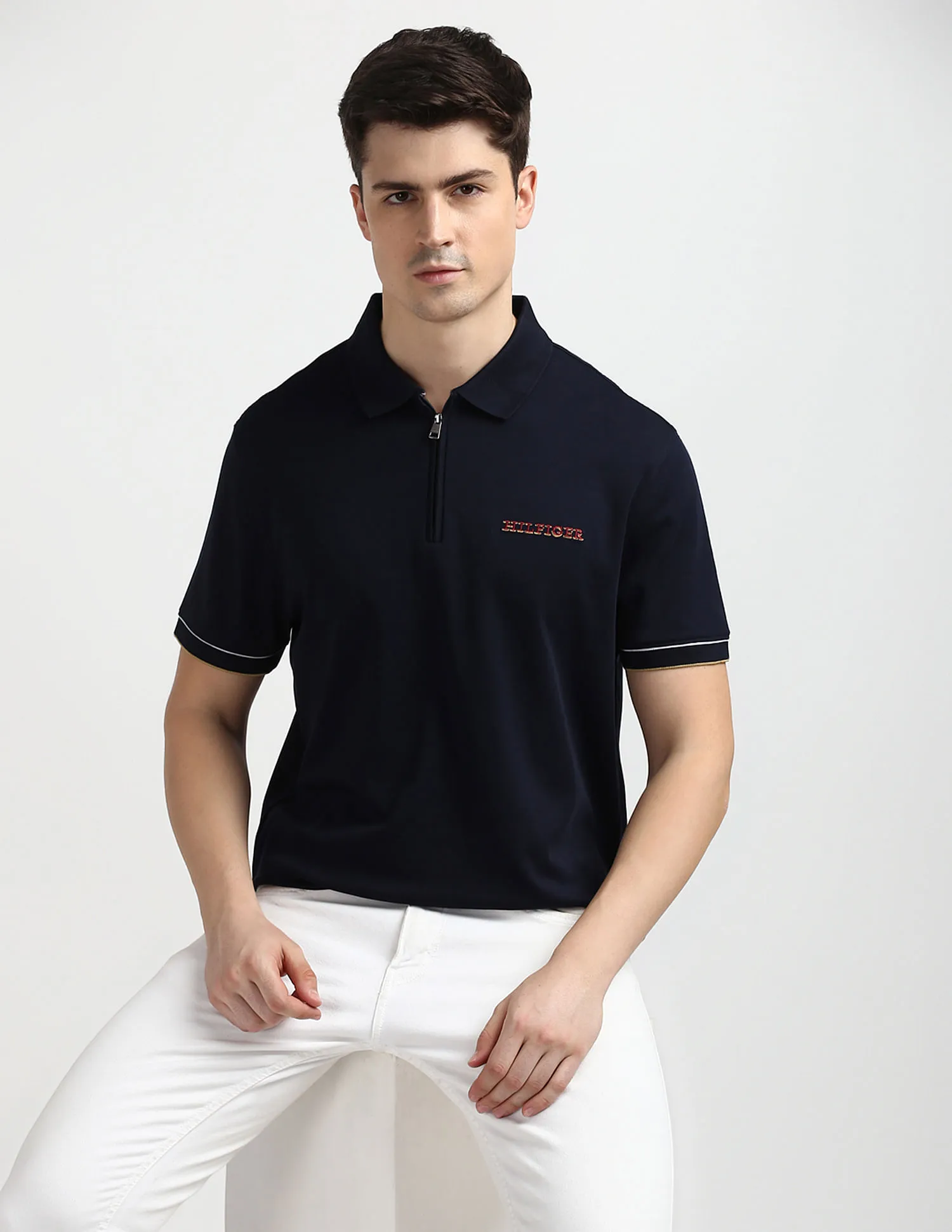 Tommy Hilfiger Solid Zipper Polo Shirt