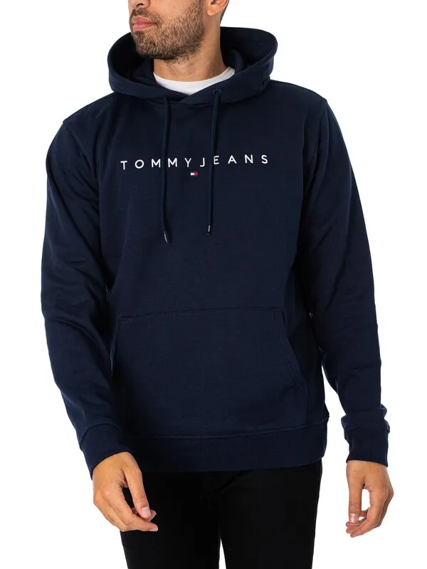 Tommy Jeans Regular Linear Logo Pullover Hoodie - Dark Night Navy