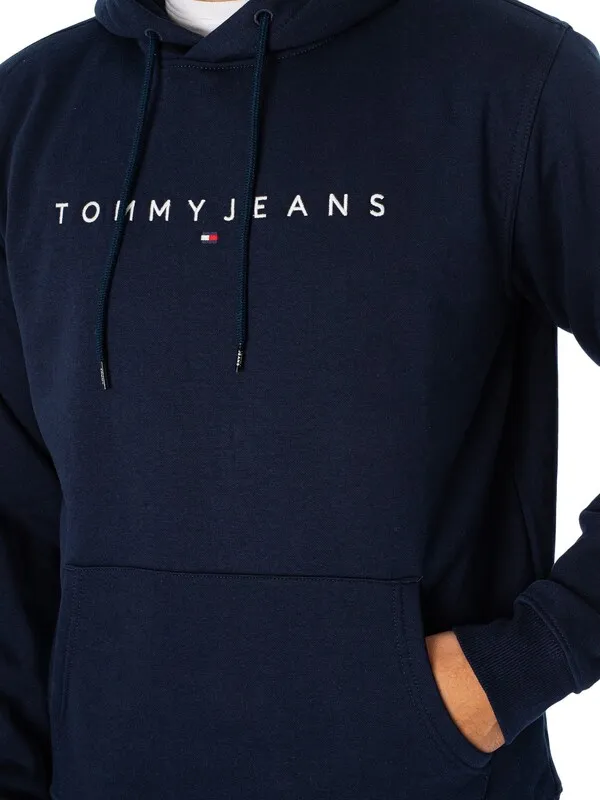 Tommy Jeans Regular Linear Logo Pullover Hoodie - Dark Night Navy