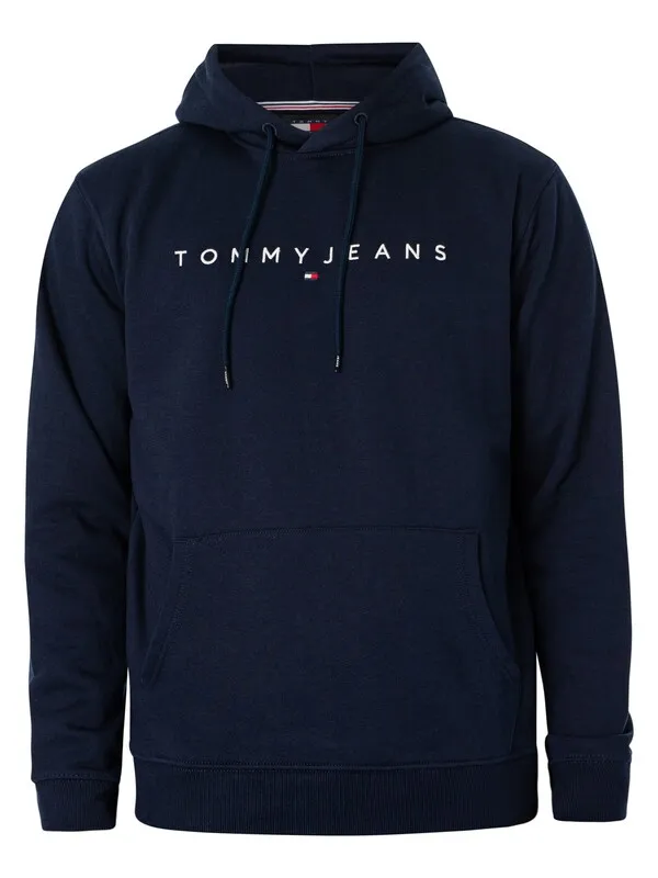 Tommy Jeans Regular Linear Logo Pullover Hoodie - Dark Night Navy