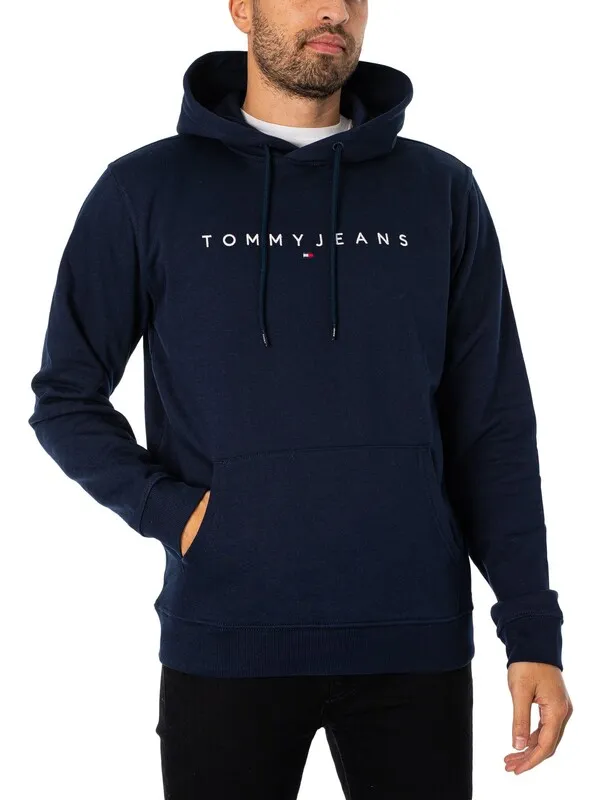 Tommy Jeans Regular Linear Logo Pullover Hoodie - Dark Night Navy