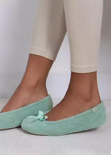 Totes Isotoner Ladies Popcorn Ballet Slipper - Mint Green