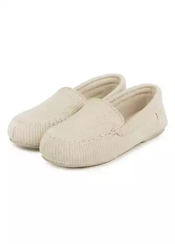 Totes Isotoner Ladies Textured Moccasin Slipper - Beige | Kaleidoscope