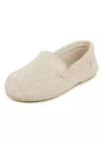 Totes Isotoner Ladies Textured Moccasin Slipper - Beige | Kaleidoscope