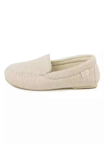 Totes Isotoner Ladies Textured Moccasin Slipper - Beige | Kaleidoscope