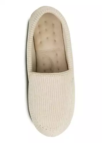 Totes Isotoner Ladies Textured Moccasin Slipper - Beige | Kaleidoscope