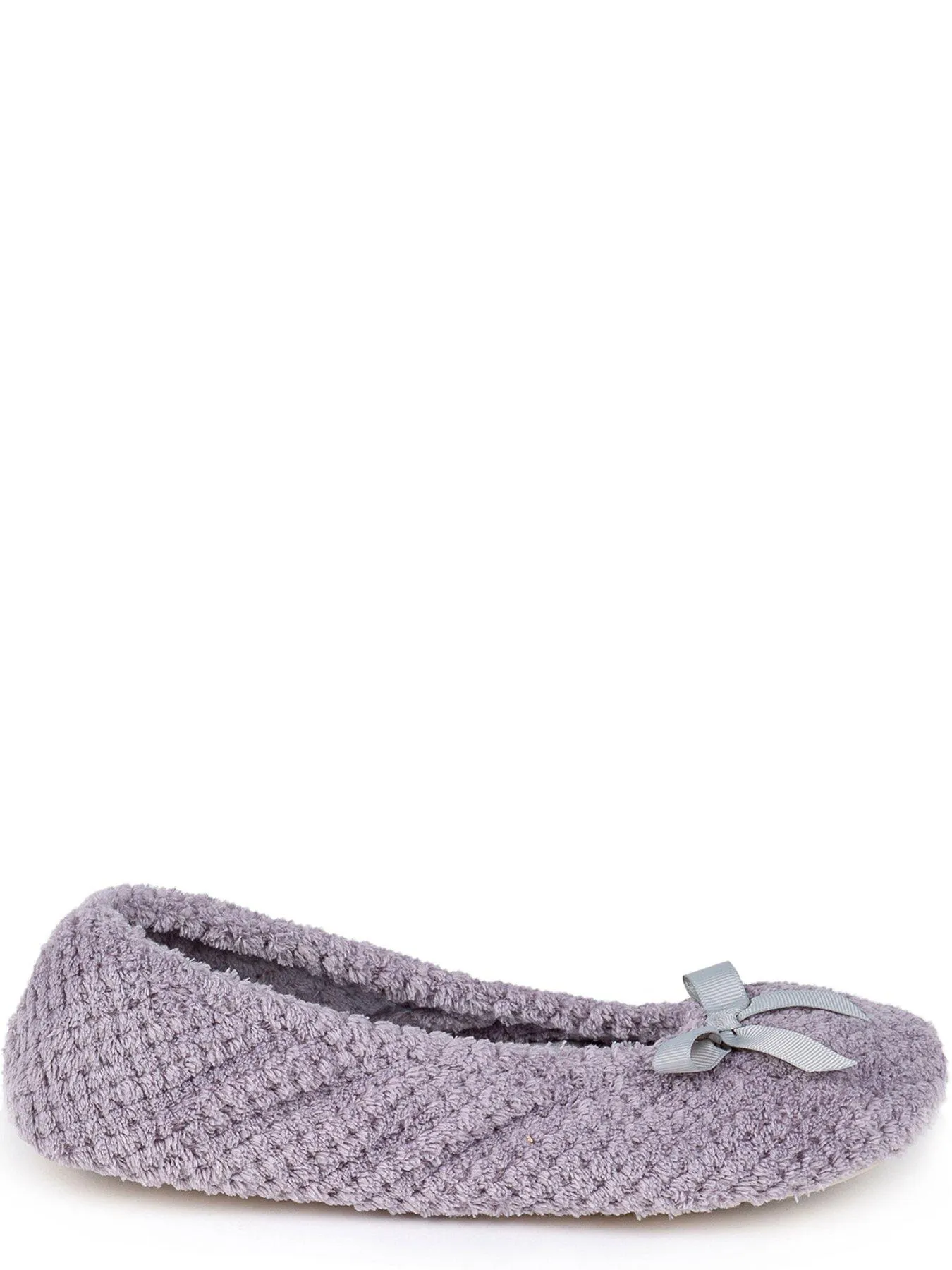 TOTES Isotoner Popcorn Ballet Slipper With Bow - Grey