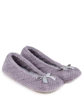 TOTES Isotoner Popcorn Ballet Slipper With Bow - Grey