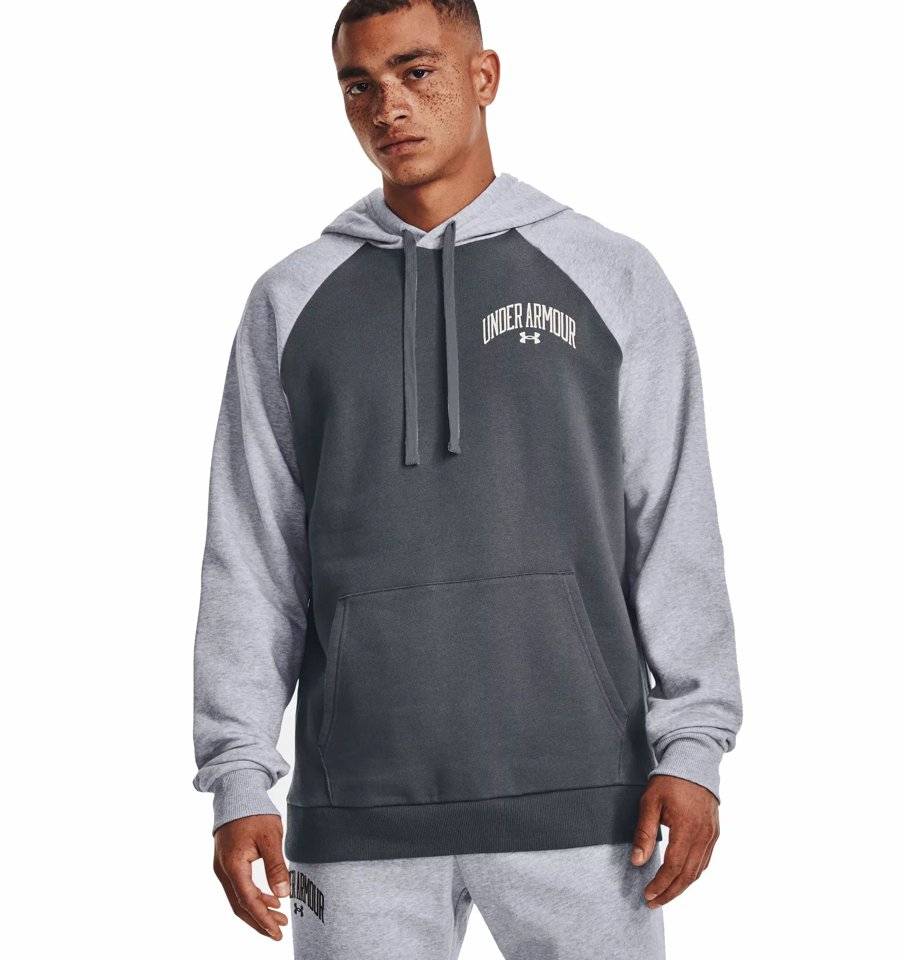 Under Armour Rival Fleece Wordmark Colourblock Hoodie - Mens - Pitch Grey/Mod Grey Light Heather/Onyx White