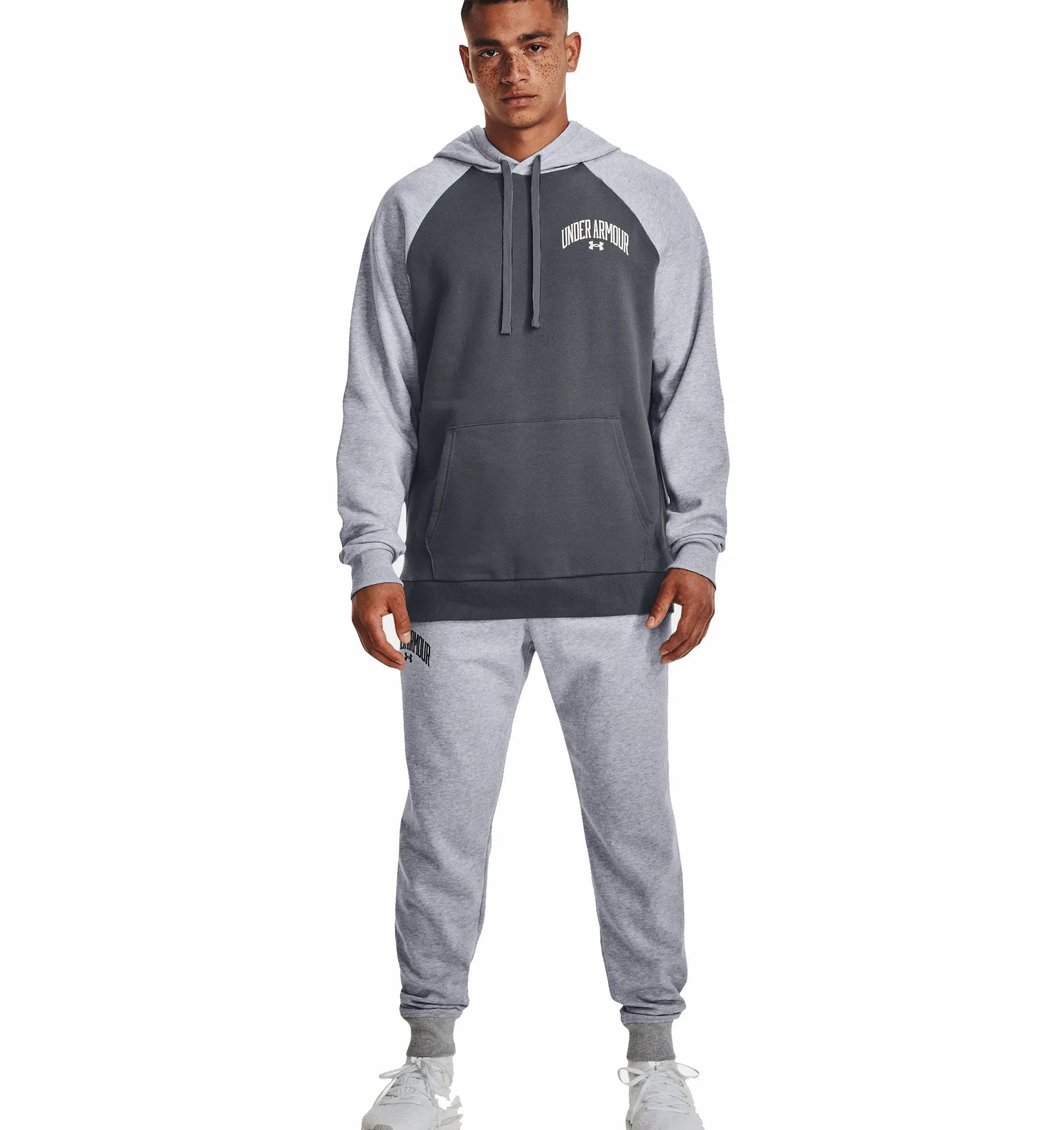 Under Armour Rival Fleece Wordmark Colourblock Hoodie - Mens - Pitch Grey/Mod Grey Light Heather/Onyx White