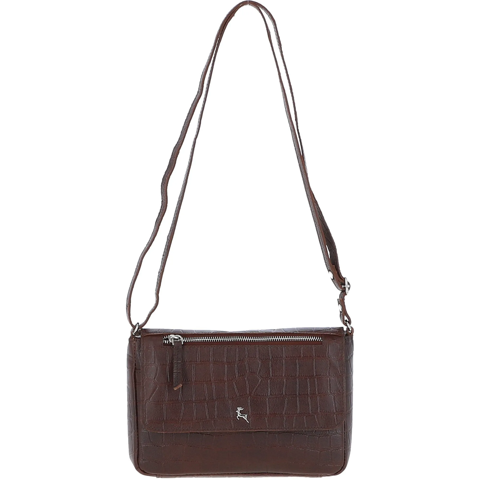 Valentina Flap Over Croc Print Real Leather Shoulder Bag Brandy/croc: MC5