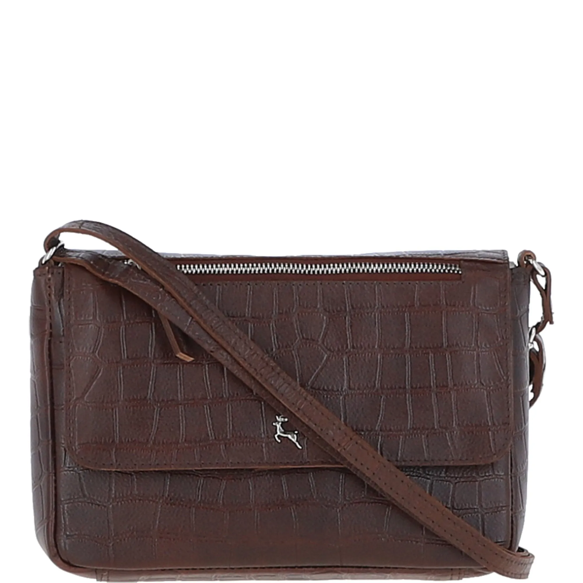 Valentina Flap Over Croc Print Real Leather Shoulder Bag Brandy/croc: MC5