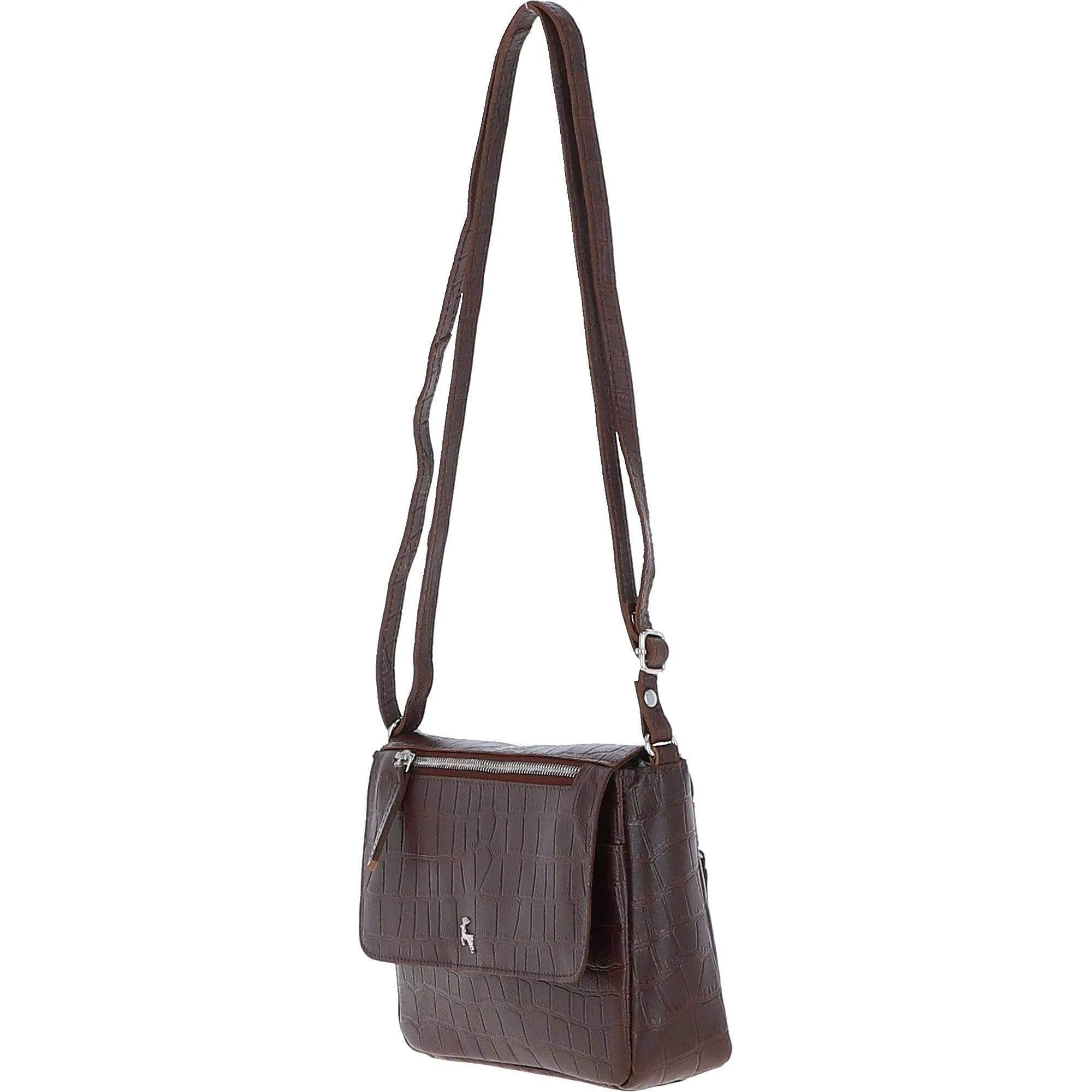 Valentina Flap Over Croc Print Real Leather Shoulder Bag Brandy/croc: MC5