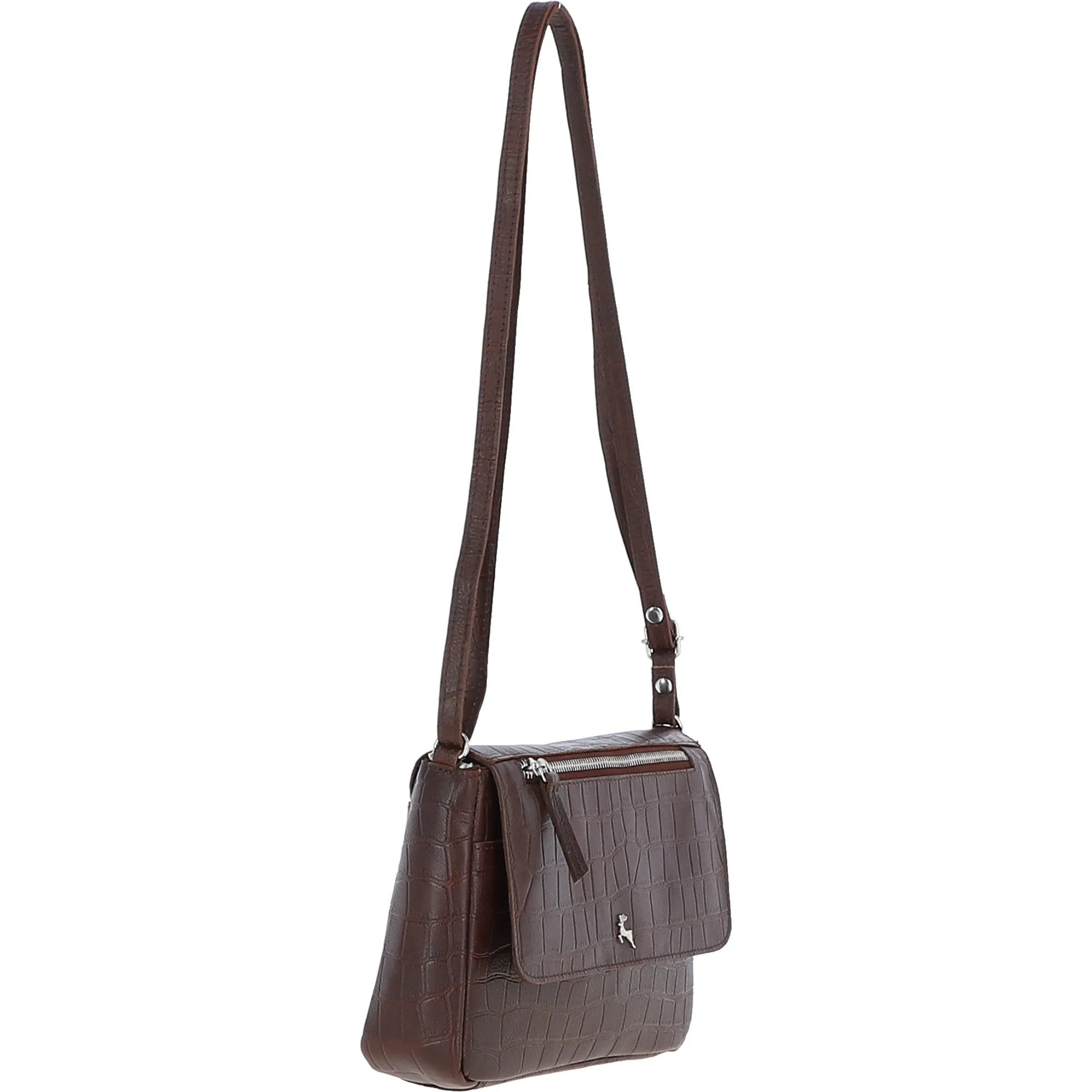 Valentina Flap Over Croc Print Real Leather Shoulder Bag Brandy/croc: MC5