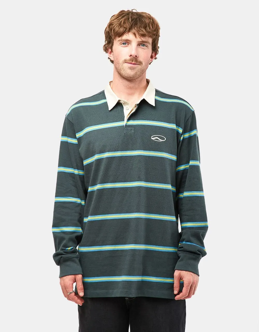 Vans Gatewood L/S Rugby Striped Polo Shirt - Green Gables