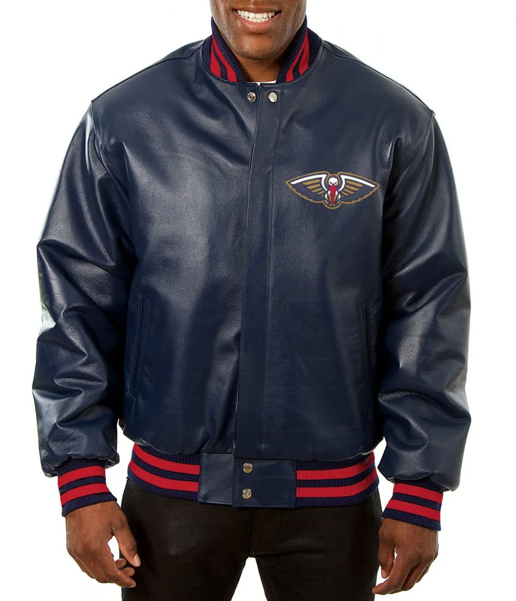 Varsity New Orleans Pelicans Navy Blue Leather Jacket