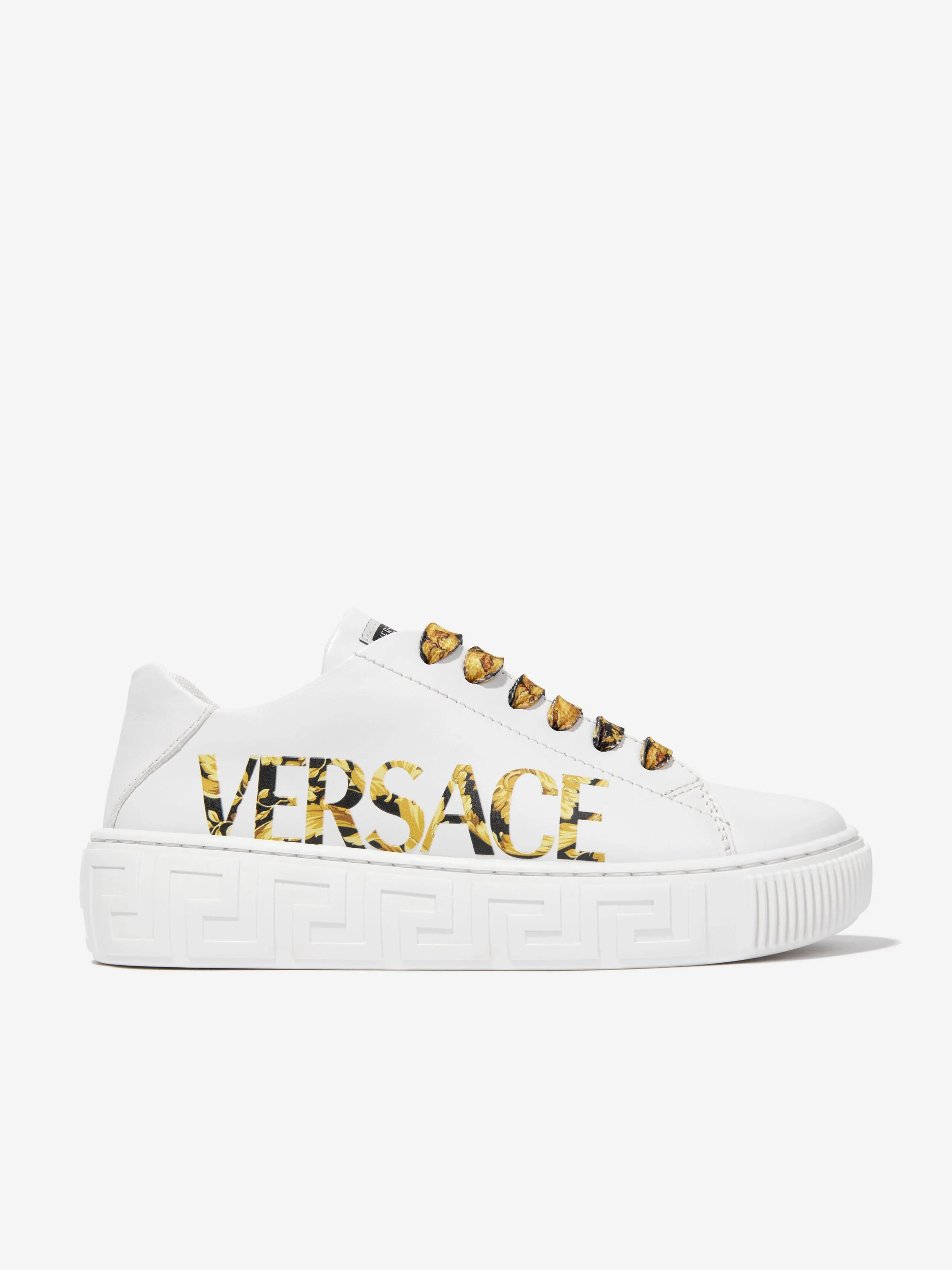 Versace Kids Leather Logo Trainers in White