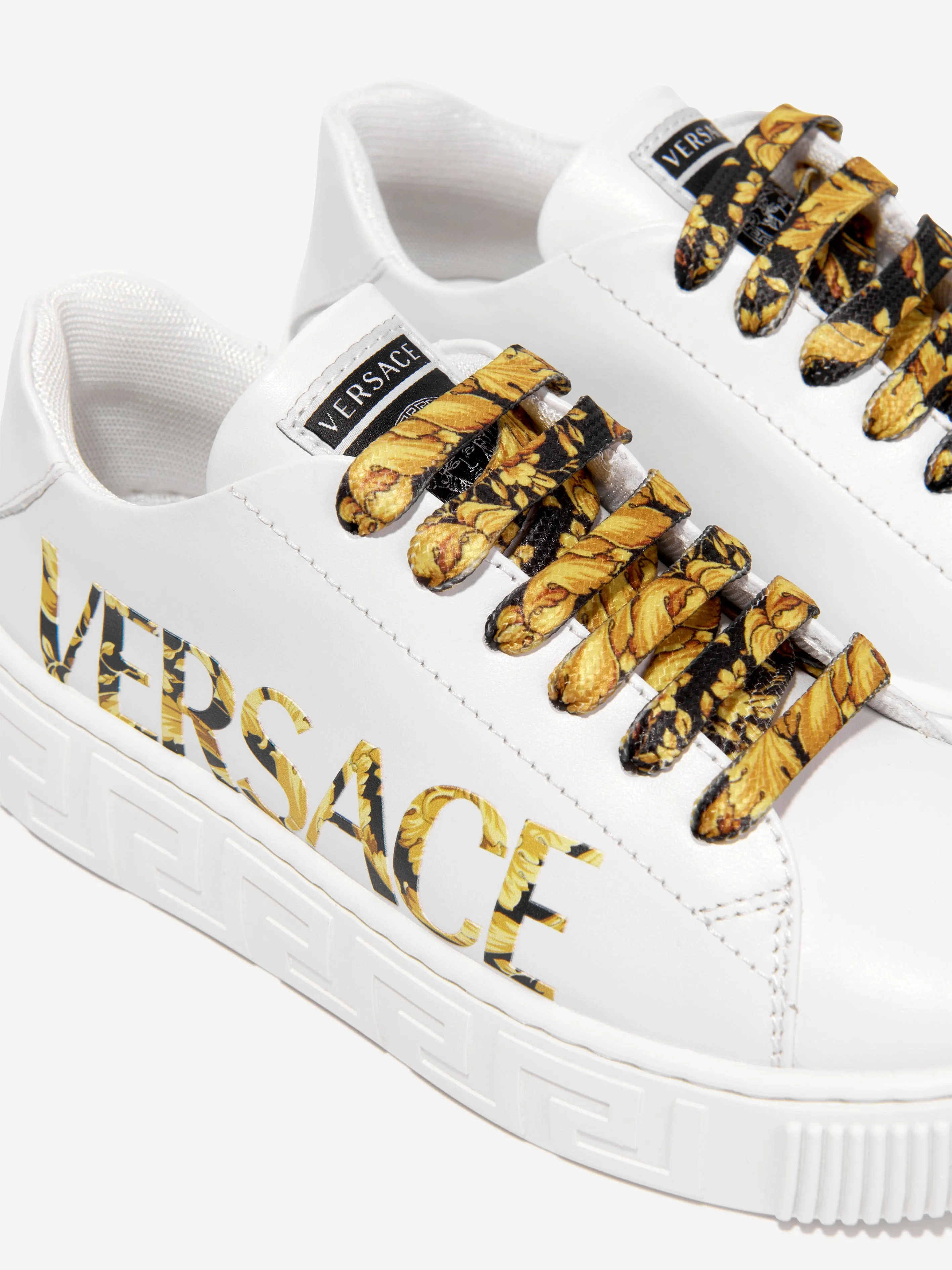 Versace Kids Leather Logo Trainers in White