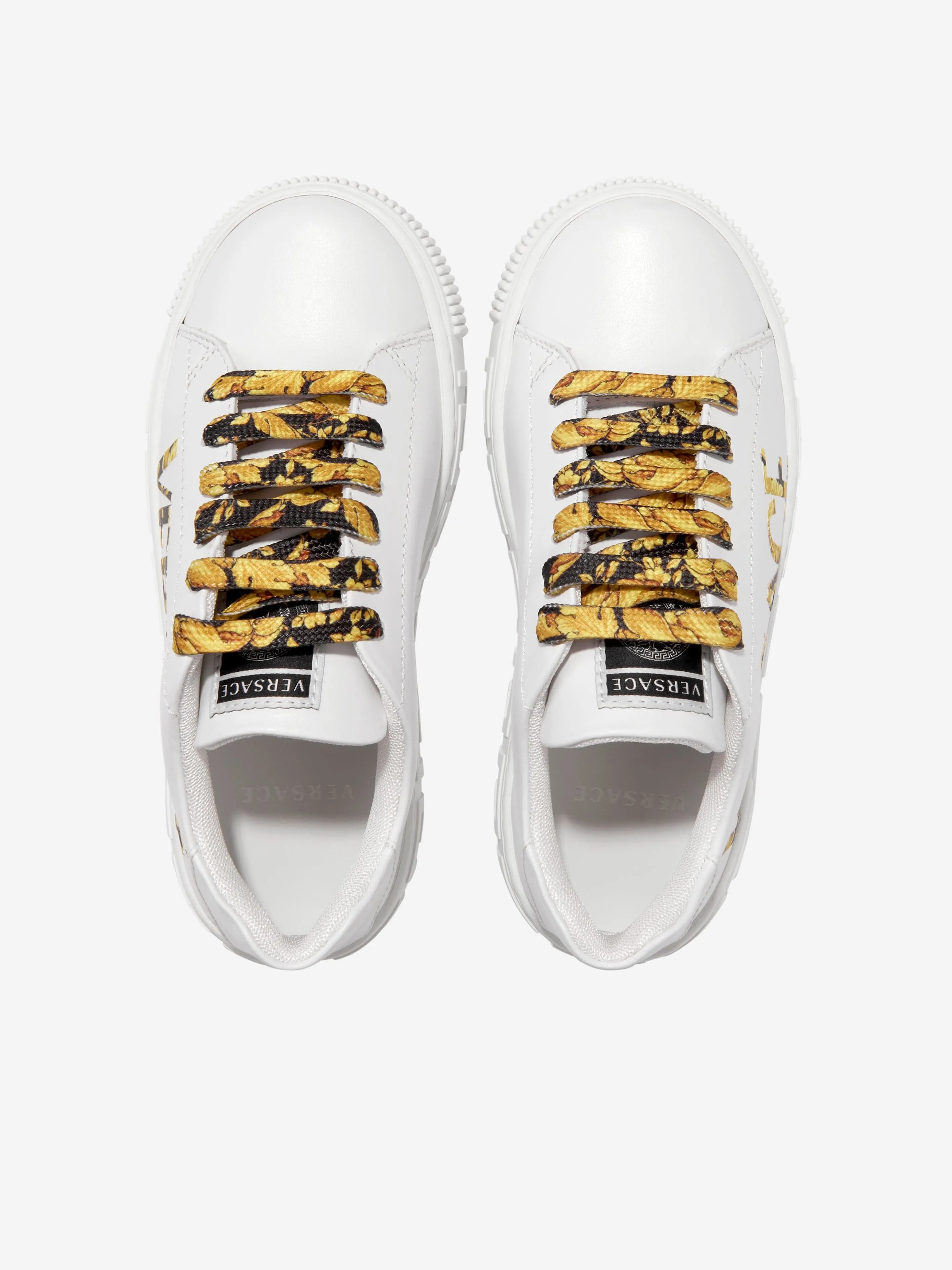 Versace Kids Leather Logo Trainers in White