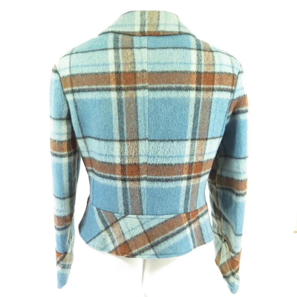 Vintage 70s Plaid Jacket Womens 13 Talon Zip Wool Sears Jr Bazaar