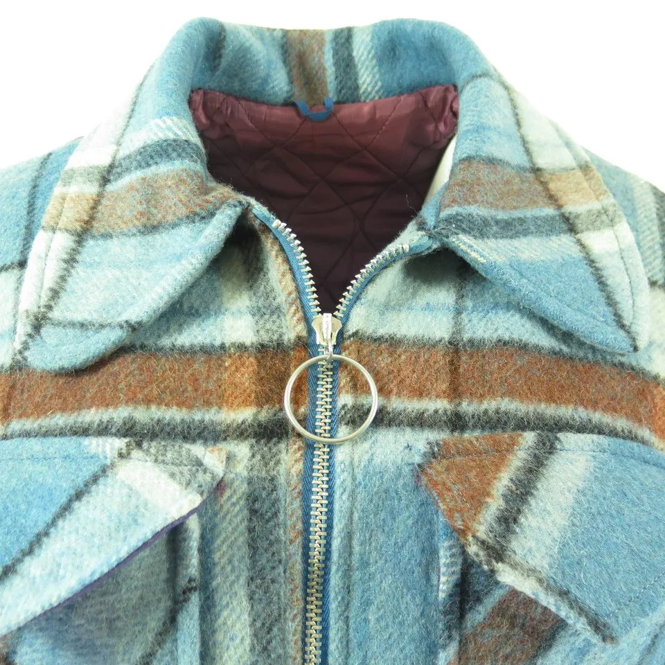 Vintage 70s Plaid Jacket Womens 13 Talon Zip Wool Sears Jr Bazaar