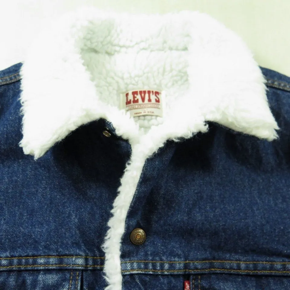 Vintage 80s Levis Sherpa Trucker Vest Large Red Tab Denim Fleece Pile