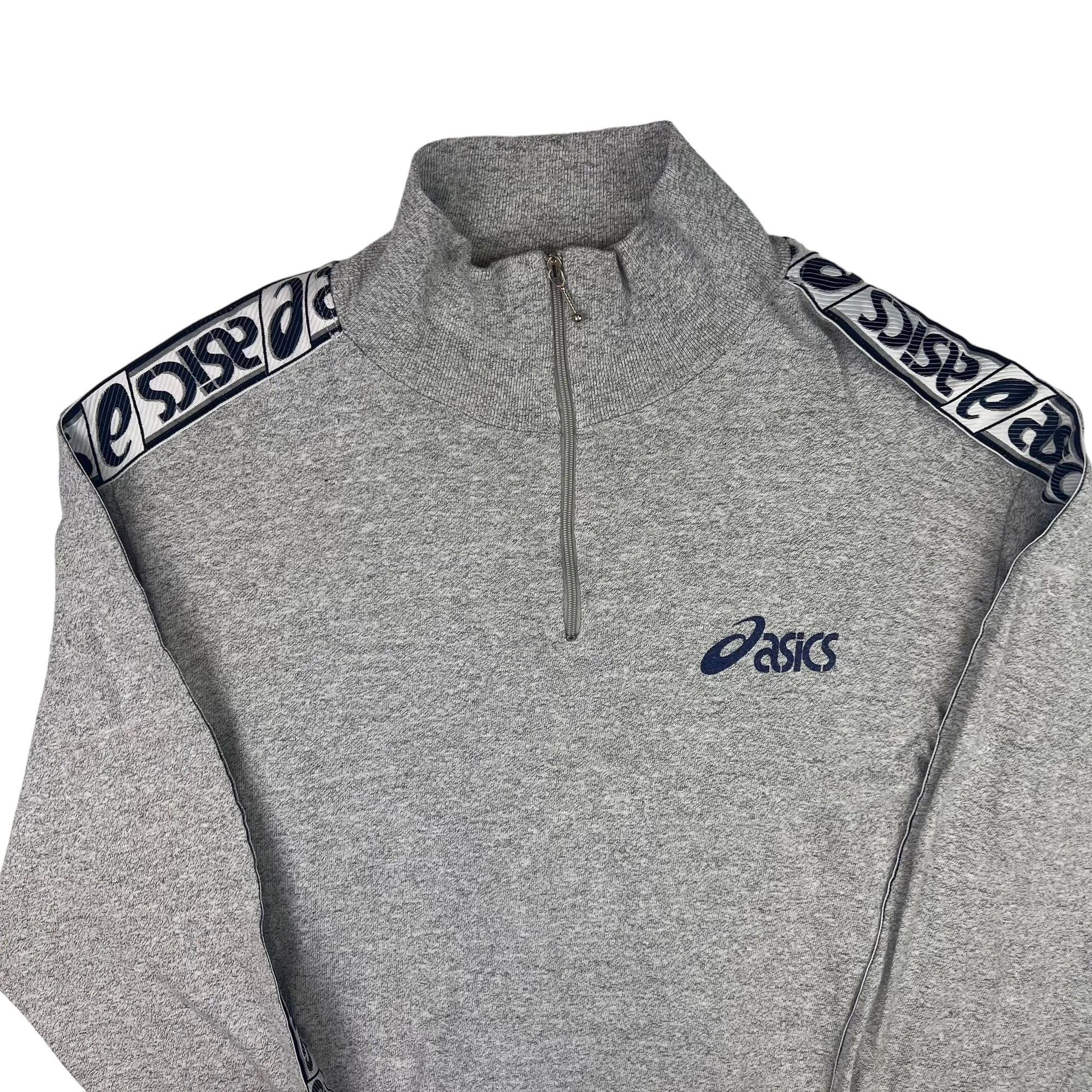 Vintage Asics Logo Quarter-Zip Grey Sweatshirt