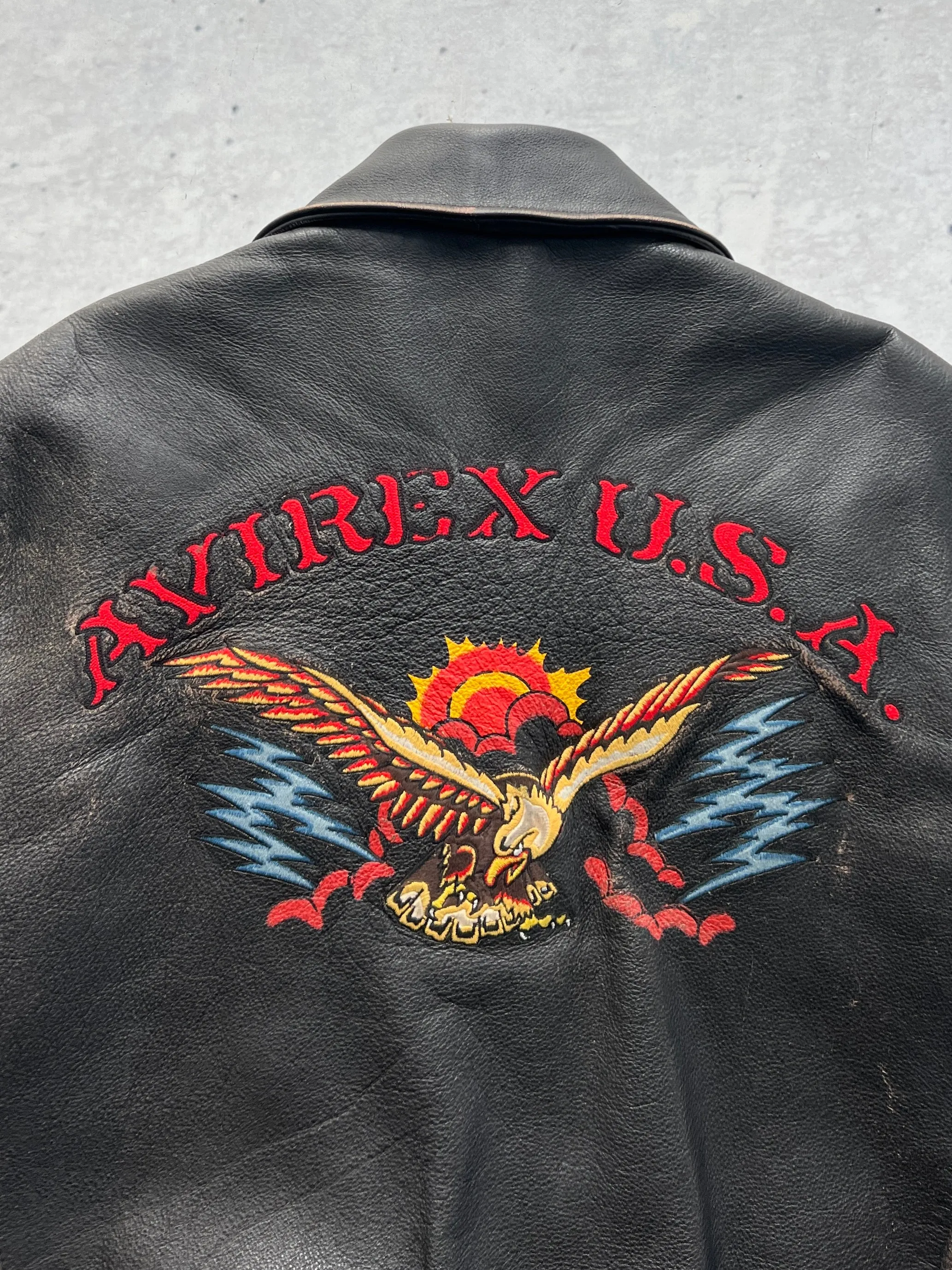 Vintage Avirex Zip Up Leather Aviator Jacket (M)