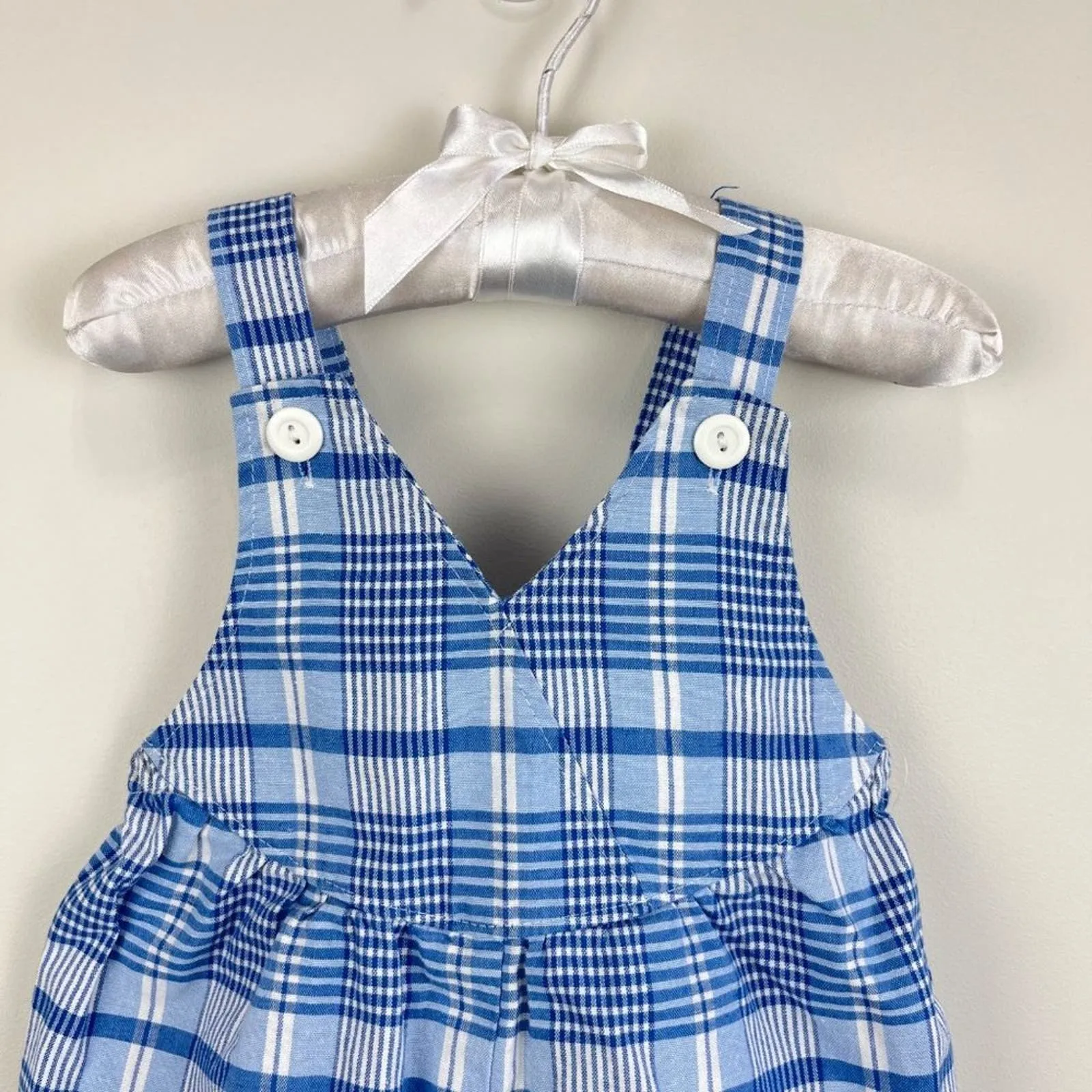 Vintage Blue Plaid Bubble Romper 18 Months