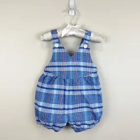 Vintage Blue Plaid Bubble Romper 18 Months