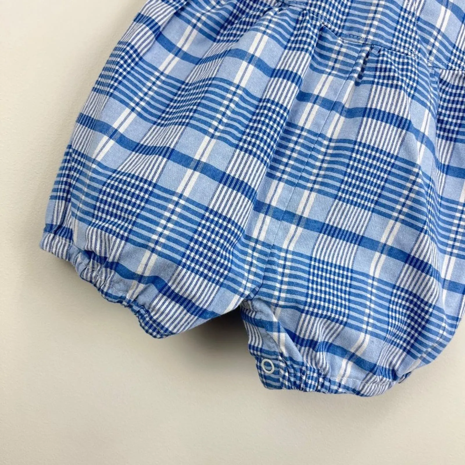 Vintage Blue Plaid Bubble Romper 18 Months