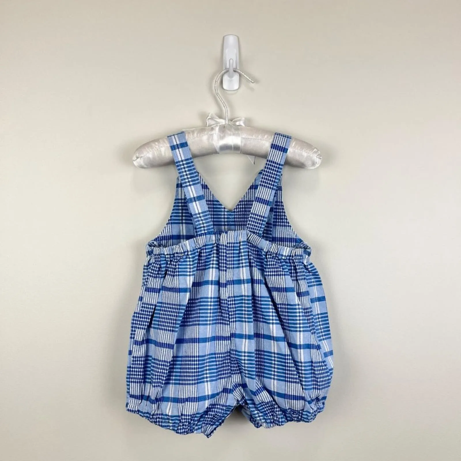 Vintage Blue Plaid Bubble Romper 18 Months