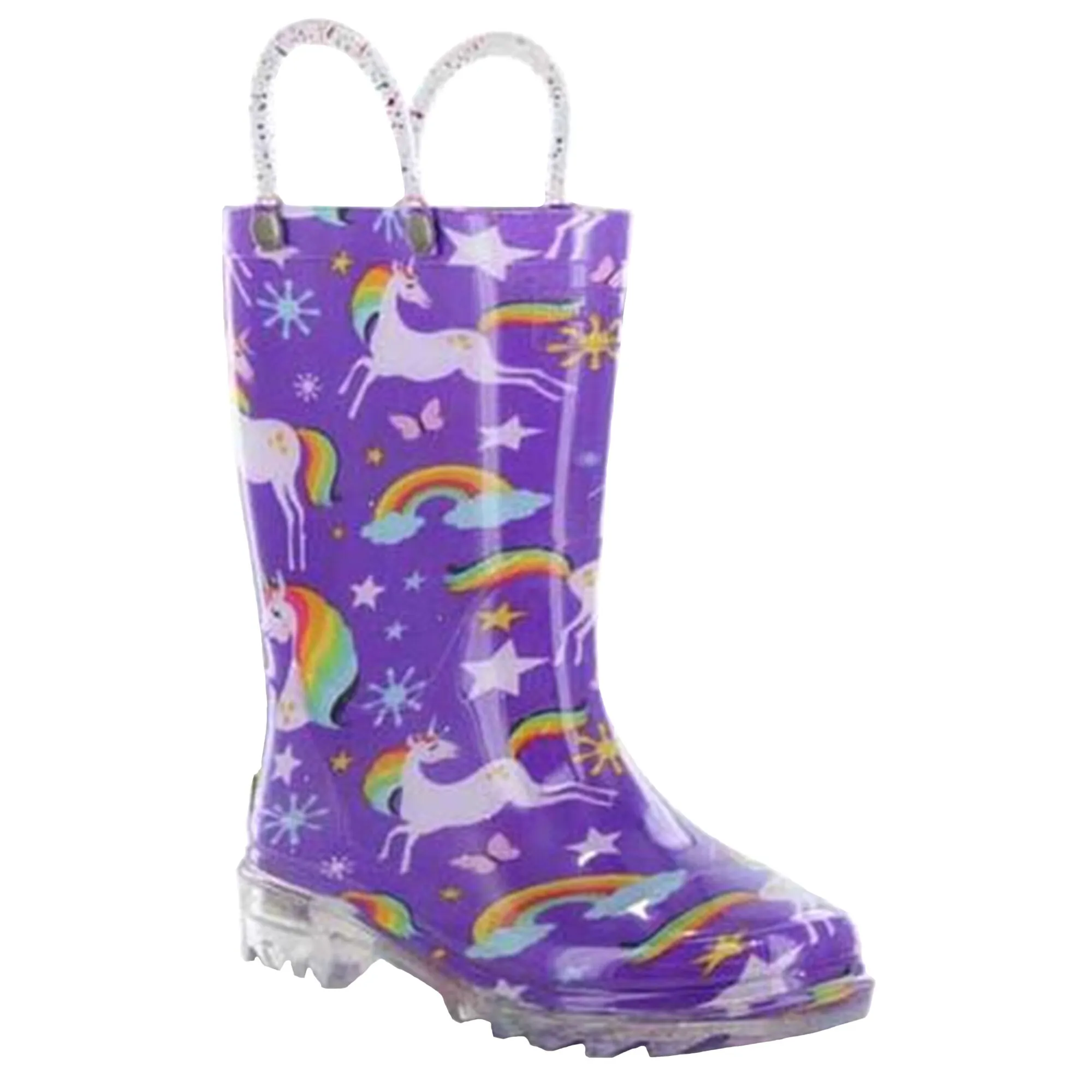 Western Chief Girls' Rainbow Unicorn Lighted Rain Boot