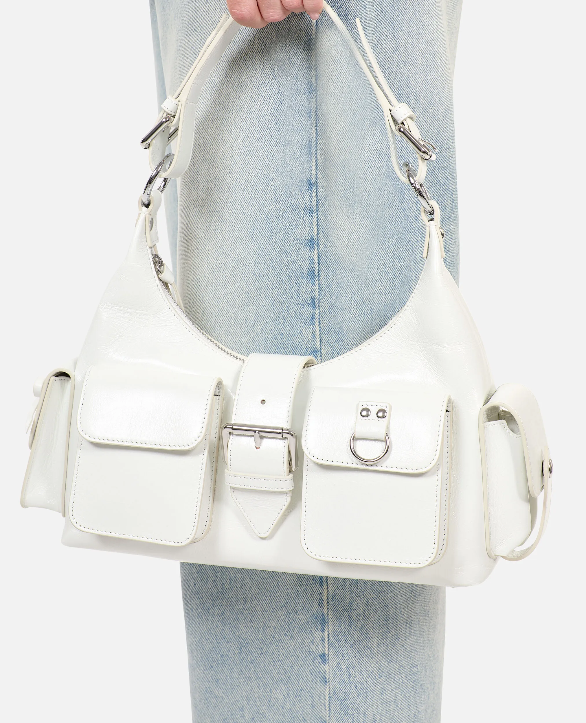 White vintage treatment leather Amelia bag