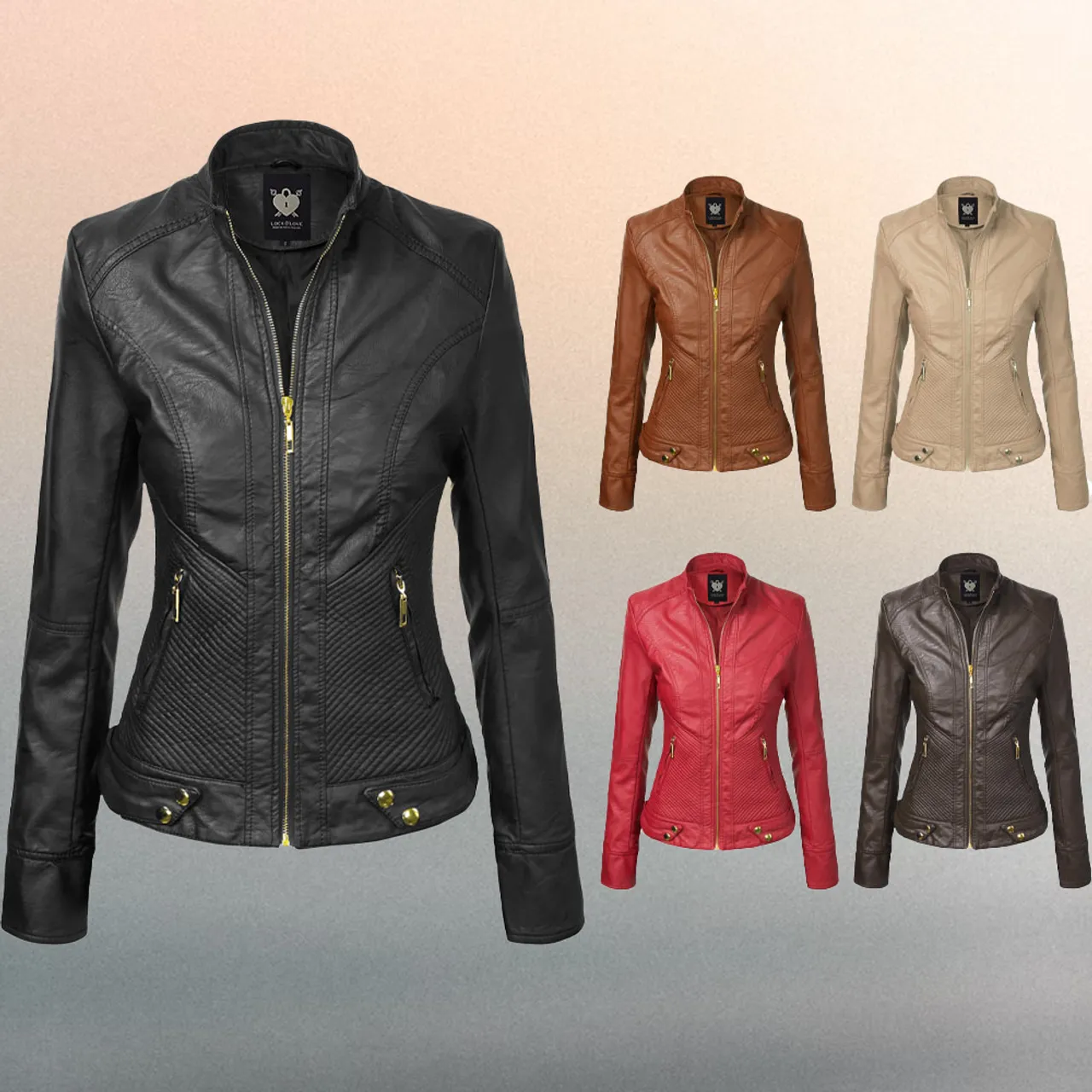 Women's Faux Leather Zip-up Moto Biker Jacket