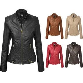 Women's Faux Leather Zip-up Moto Biker Jacket