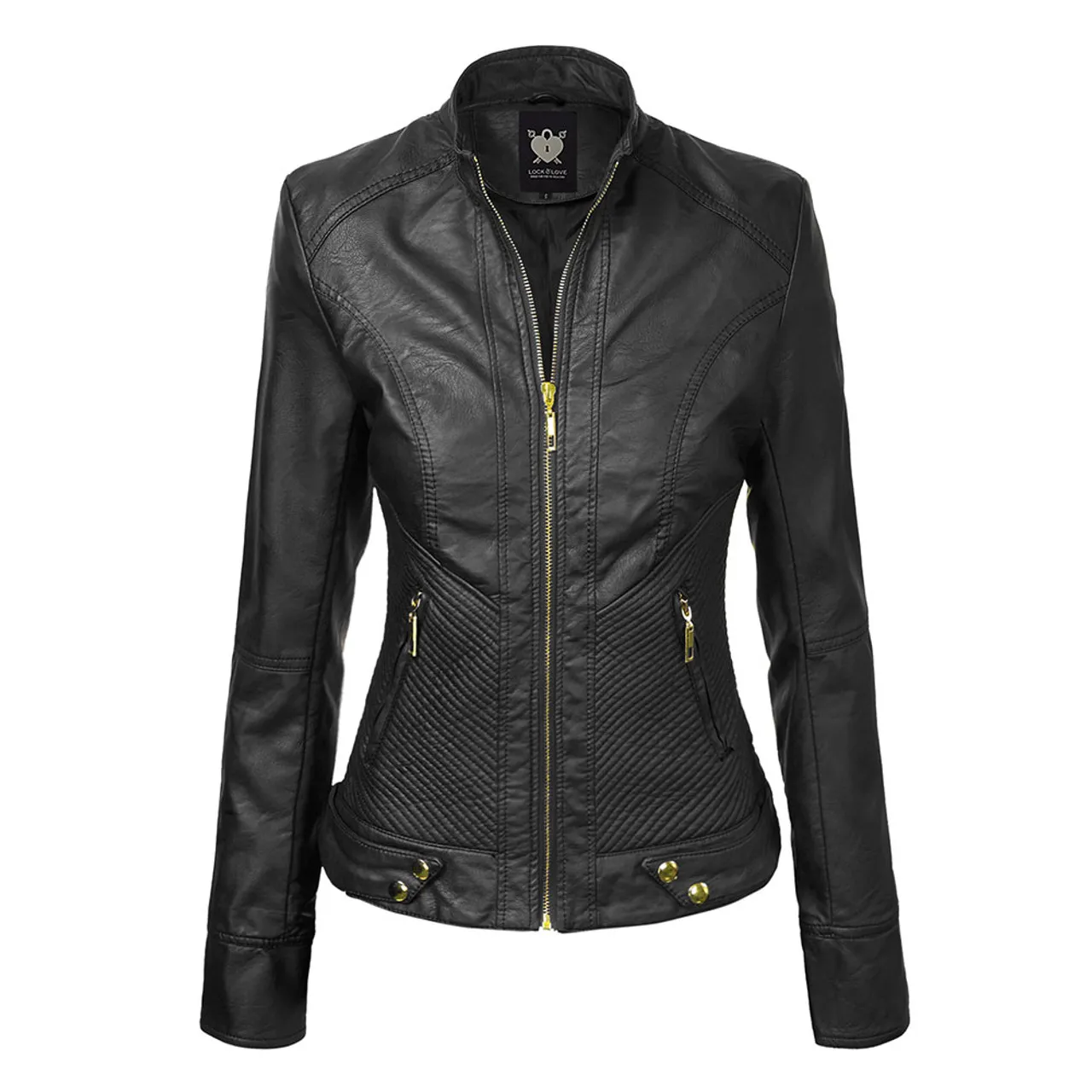 Women's Faux Leather Zip-up Moto Biker Jacket