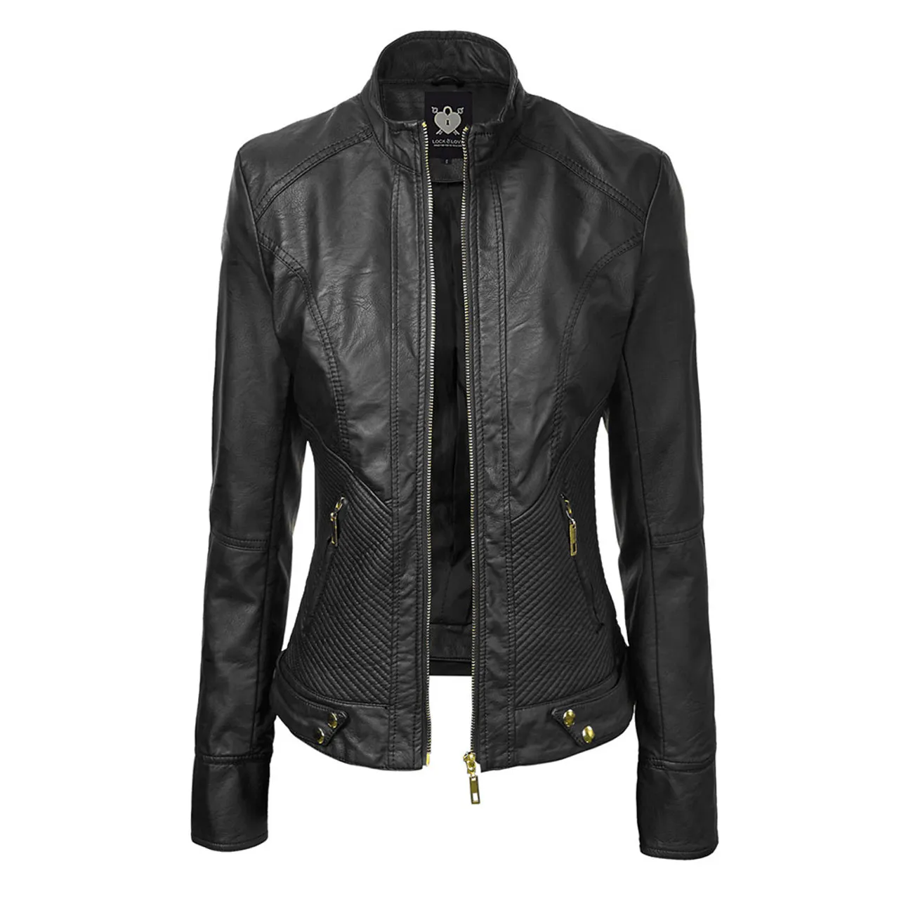 Women's Faux Leather Zip-up Moto Biker Jacket