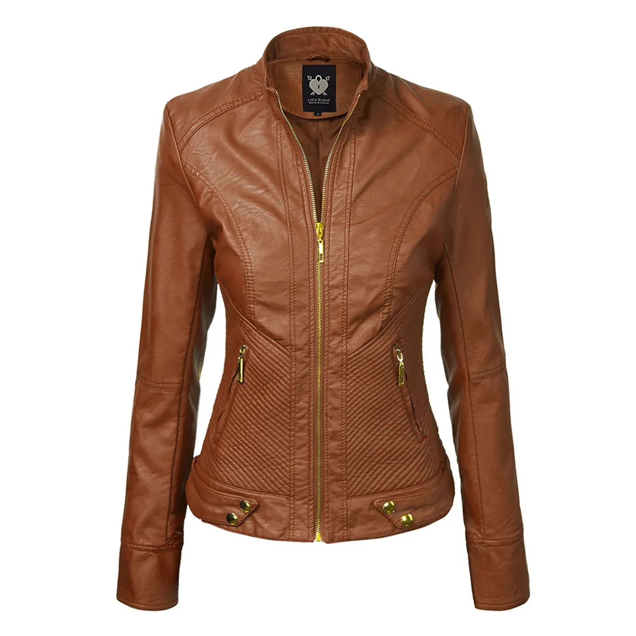 Women's Faux Leather Zip-up Moto Biker Jacket