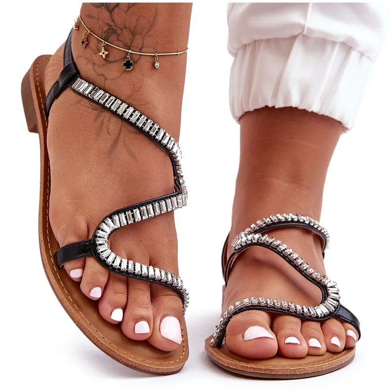 Women's Black Hayen Embellished Slip-on Sandals