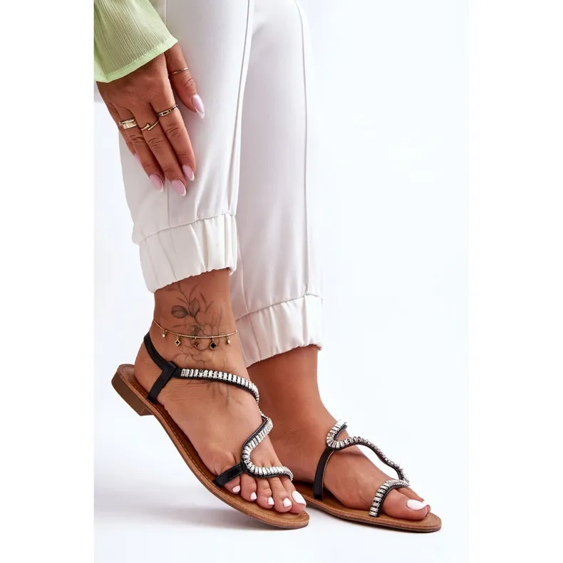 Women's Black Hayen Embellished Slip-on Sandals