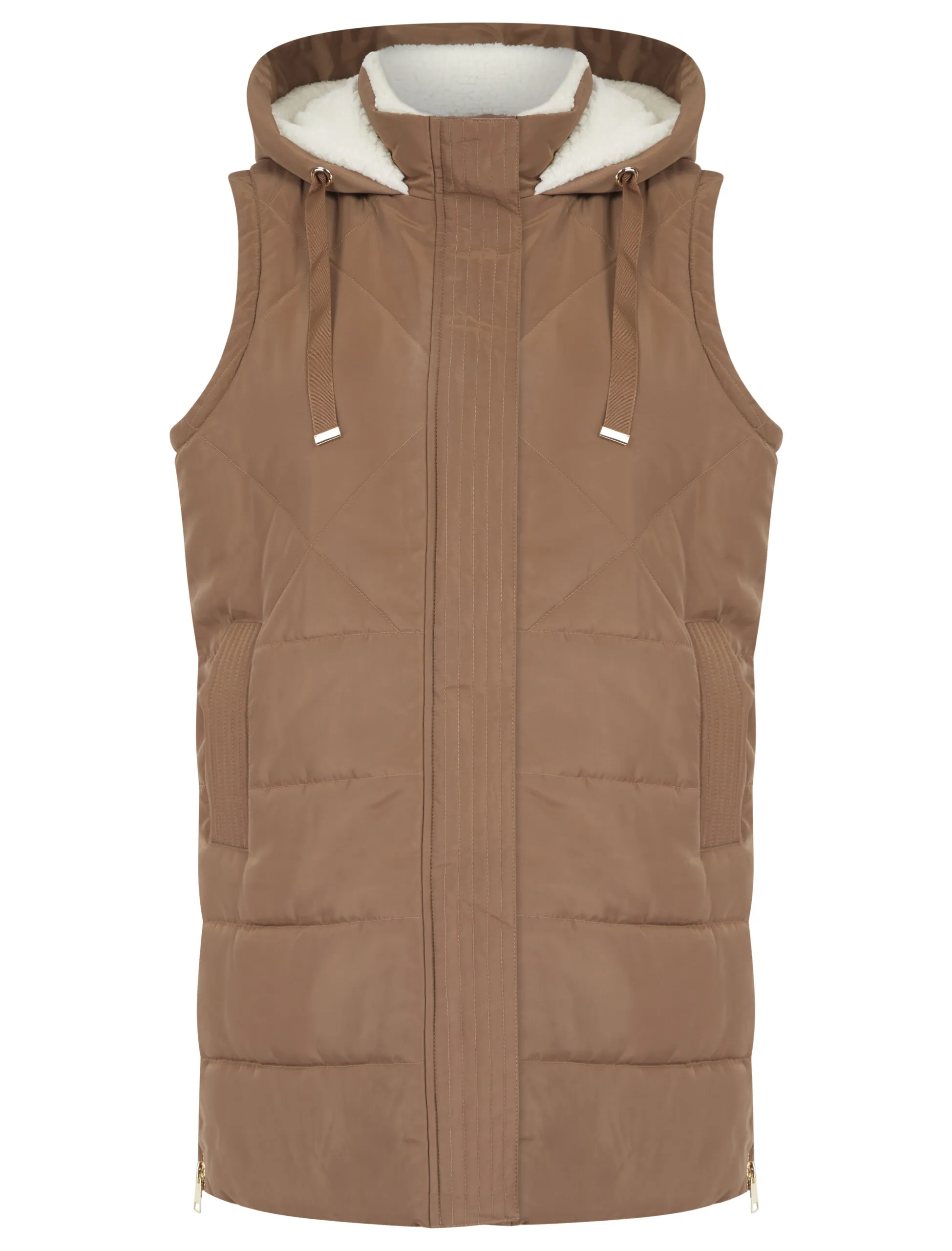 Women’s Long Quilted Borg Fleece Lined Padded Hooded Gilet