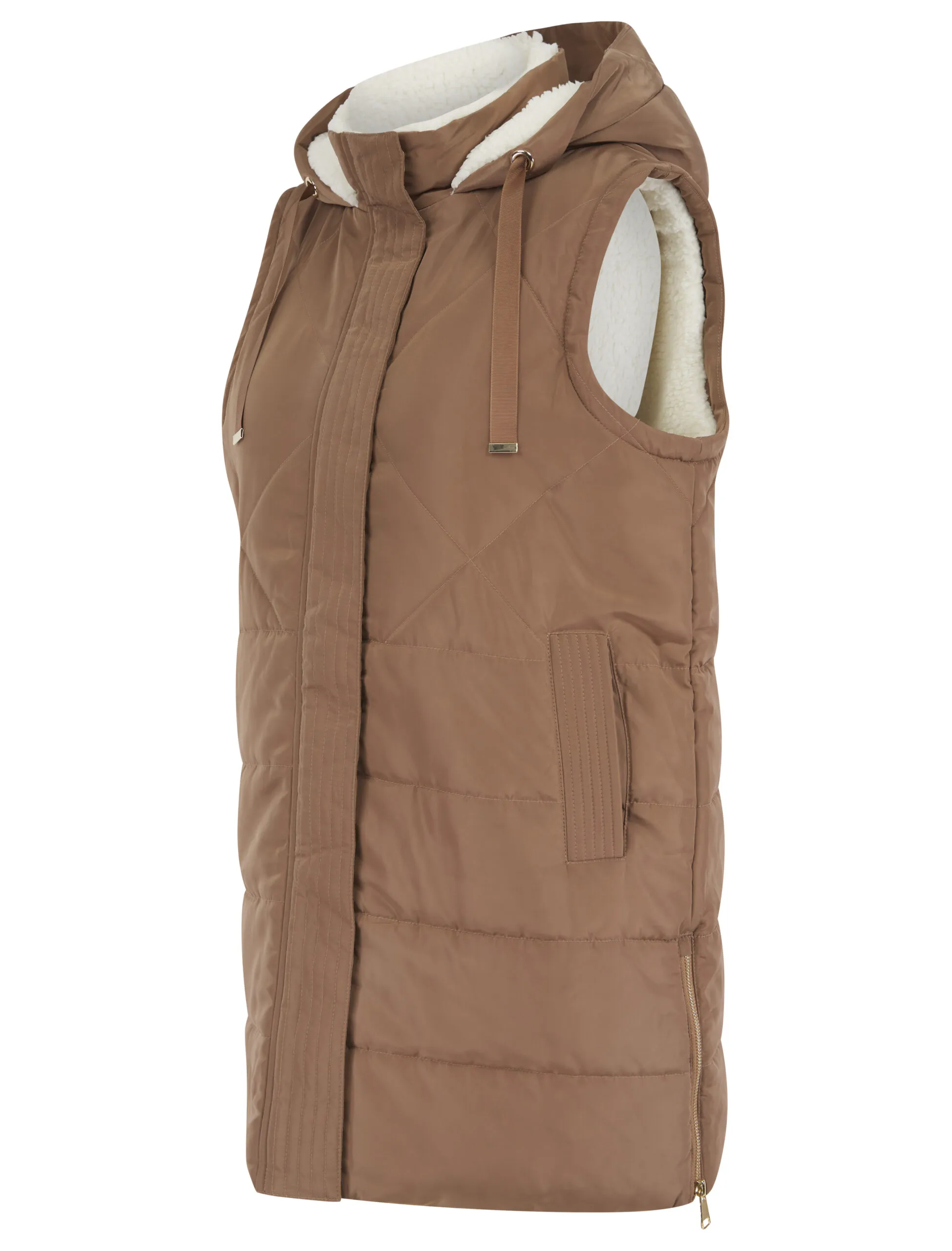 Women’s Long Quilted Borg Fleece Lined Padded Hooded Gilet