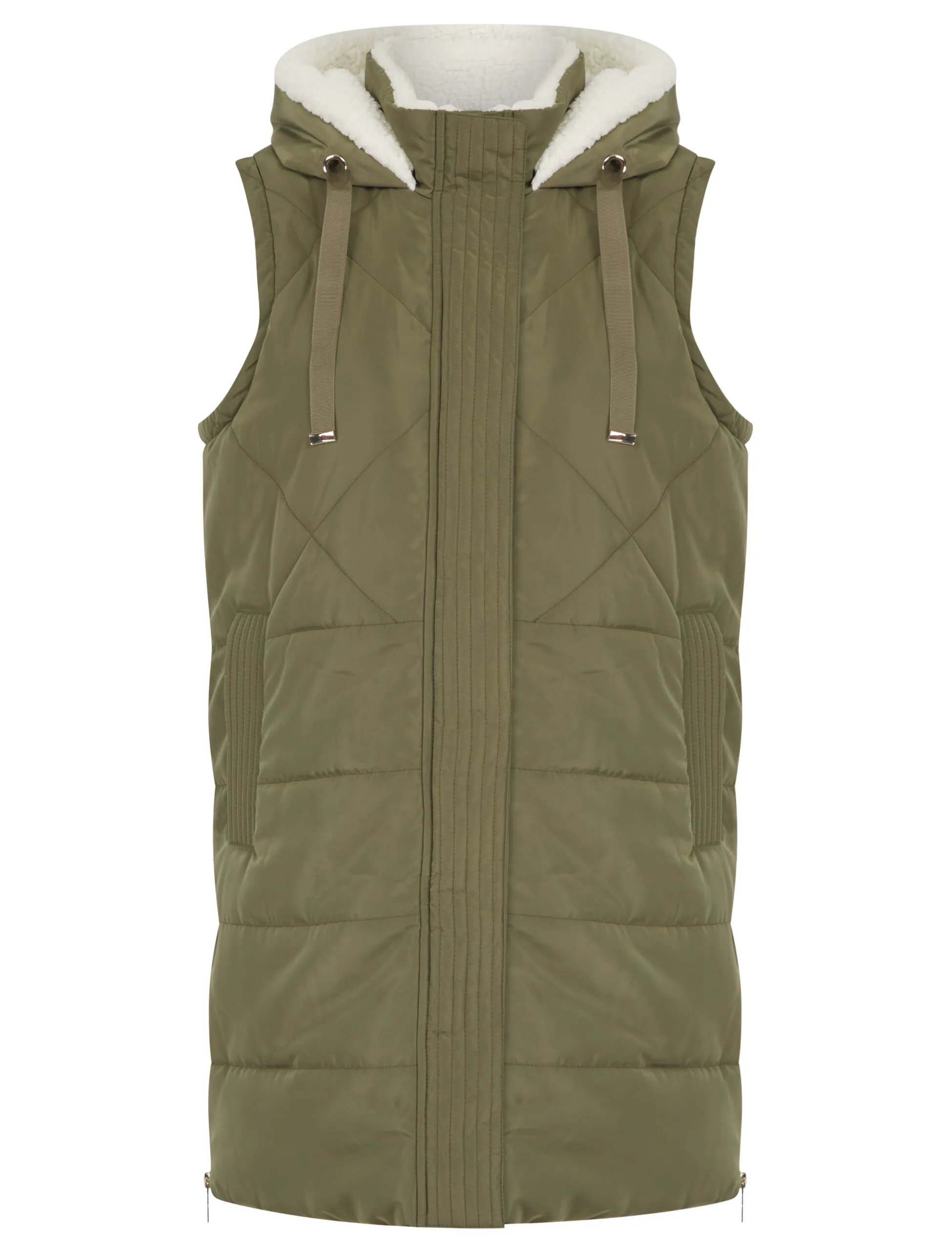 Women’s Long Quilted Borg Fleece Lined Padded Hooded Gilet