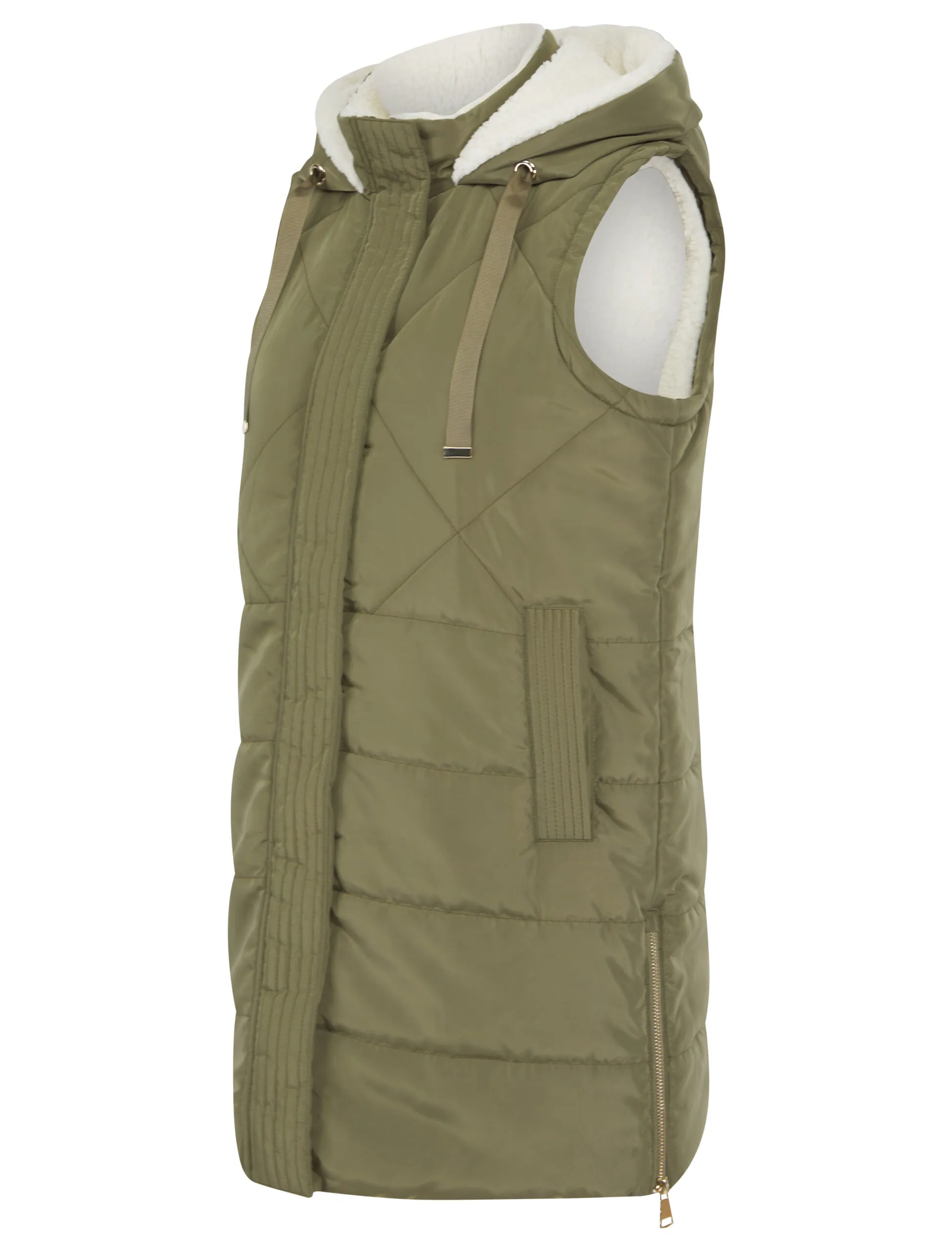 Women’s Long Quilted Borg Fleece Lined Padded Hooded Gilet